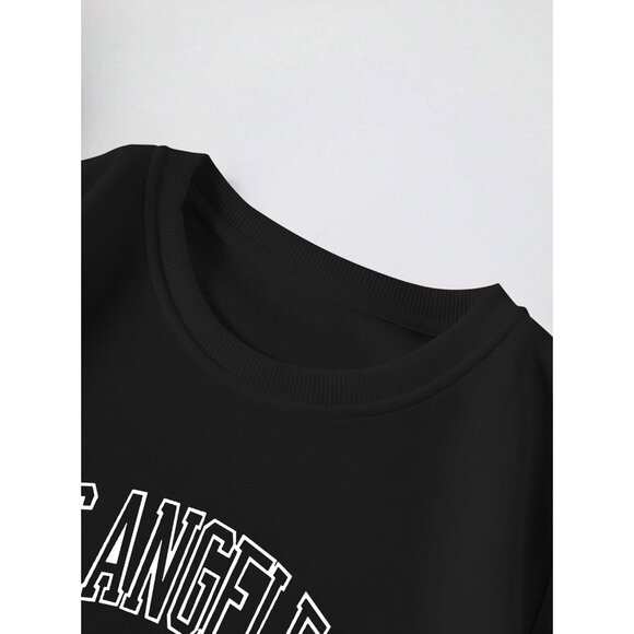 ⚡Women Black Losangele Imported Graphic Crewneck Long Sleeve Pullover Sweatshirt - Picture 3 of 5